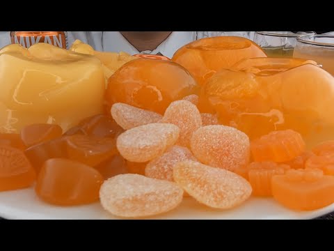 ASMR ORANGE JELLY GUMMY ICECREAM♪ オレンジ色のゼリー グミ アイス 飲み物♪  오렌지 젤리 구미 아이스크림