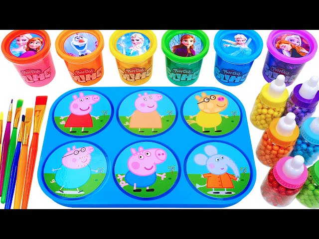Satisfying Video l How to make Rainbow Slime Candy with Peppa Pig Surprise Eggs Cutting ASMR #57 class=