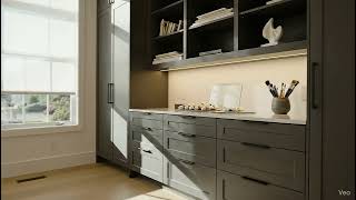 Craft Room Design with Light Filtering Roller Shade &amp; Custom Cabinetry | Vitale Shades &amp; Closets