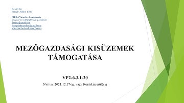 Mezőgazdasági Kisüzemek Támogatása VP2-6.3.1-20