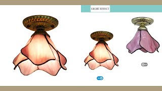 Aeyee Tiffany Style Ceiling Lighting Fixtures, Antique Flower Flush Mount Ceiling Light In Pink