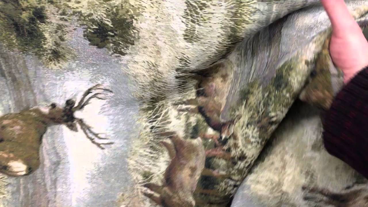 Deer Fabric Buck Doe Fawn Mountain Field Woven Upholstery Green Tan 54W