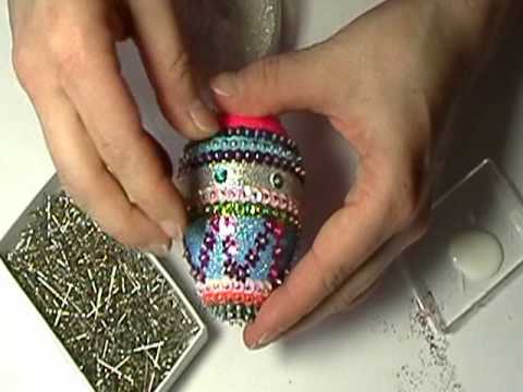 Making a Whimsical Stripes sequined and glittered Easter Egg