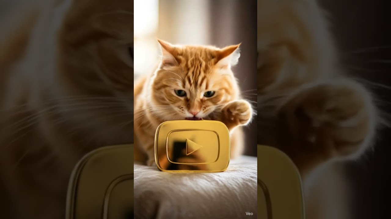 Cat Eating  My Golden Play Button 