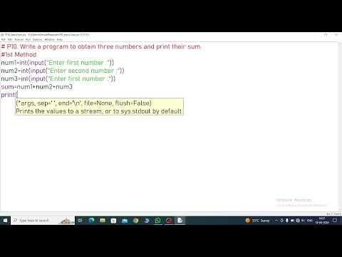 P10. Write a program to obtain three numbers and print their sum. // Input Python program