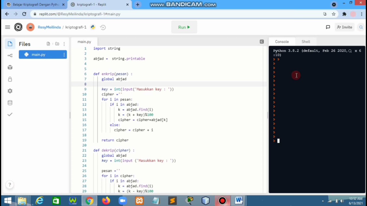 1. Tutorial Enkripsi dan Dekripsi( Kriptografi Cipher) menggunakan Phyton