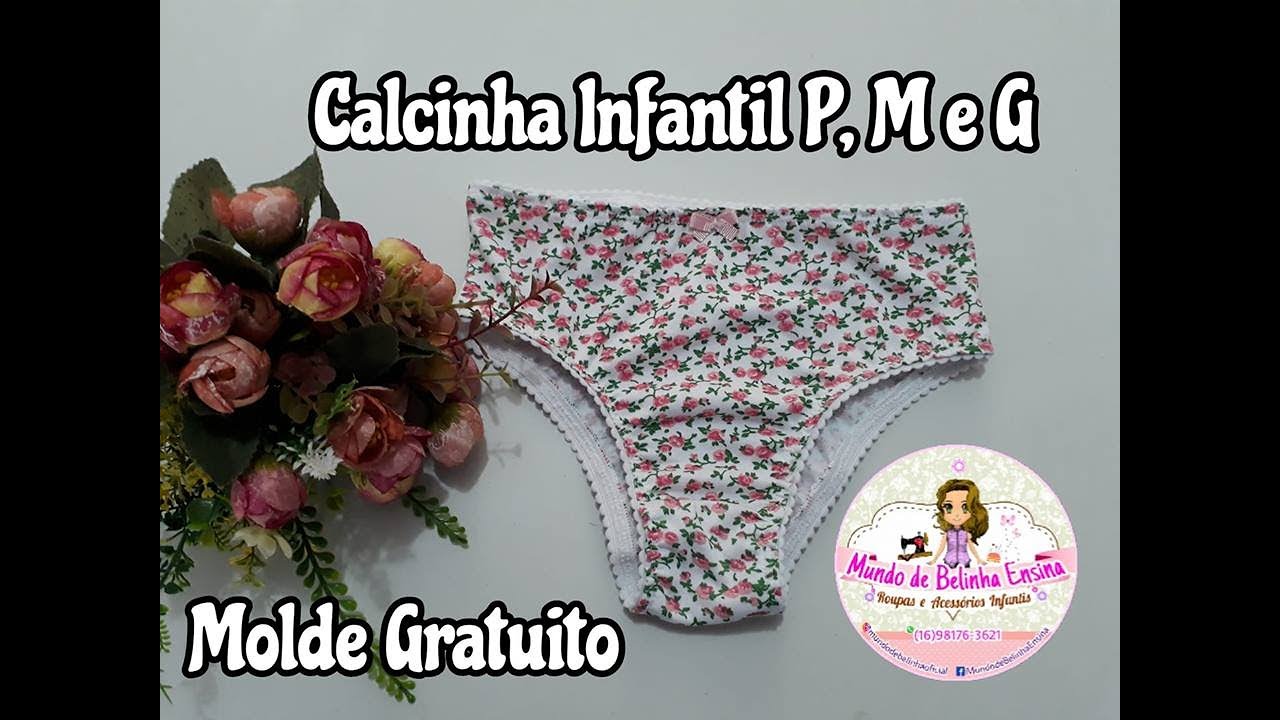 Calcinha Infantil de Malha na Máquina Doméstica P, M e G ( MOLDE GRÁTIS)