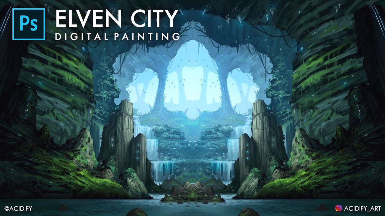 Elven City Fantasy Landscape Digital Painting Fantasy Concept Art Process Fantasy Cave Photoshop Youtube