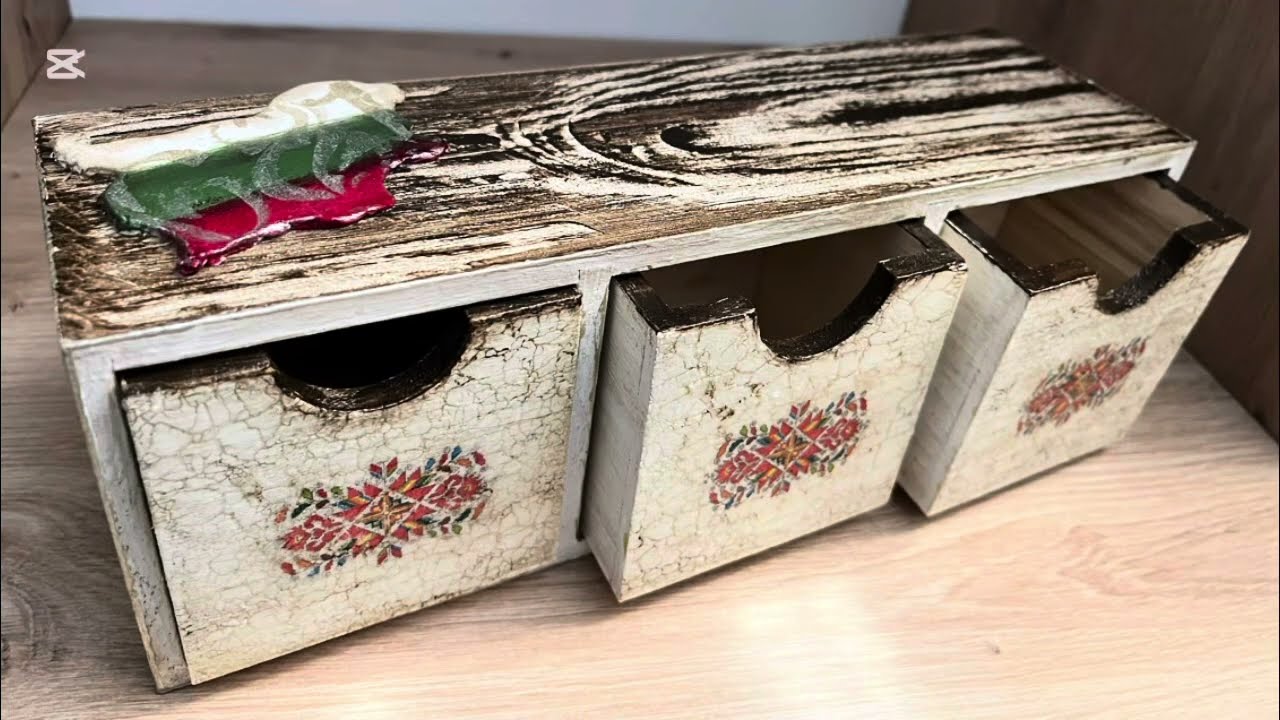 Tutorial: Wooden box with decoupage, mixmedia with motifs from Bulgarian folklore🤍💚❤️ #decoupage 