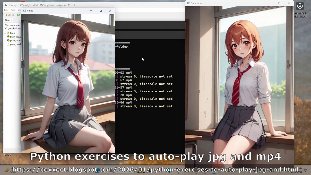 Python exercises to auto-play jpg and mp4
