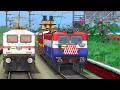 2 TRAINS OVERTAKE ENGINES IN RAIL STATION BUMPY RAILROAD 2 TRAINS OVERTAKE ENGINES IN RAIL STATION BUMPY RAILROAD