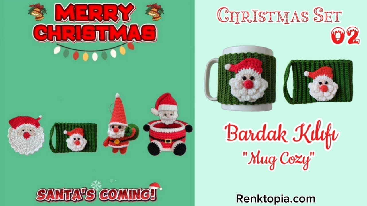 Santa Cup Cozy Tutorial | Christmas Crochet Set - Part 2 (Noel Baba Bardak Kılıfı)