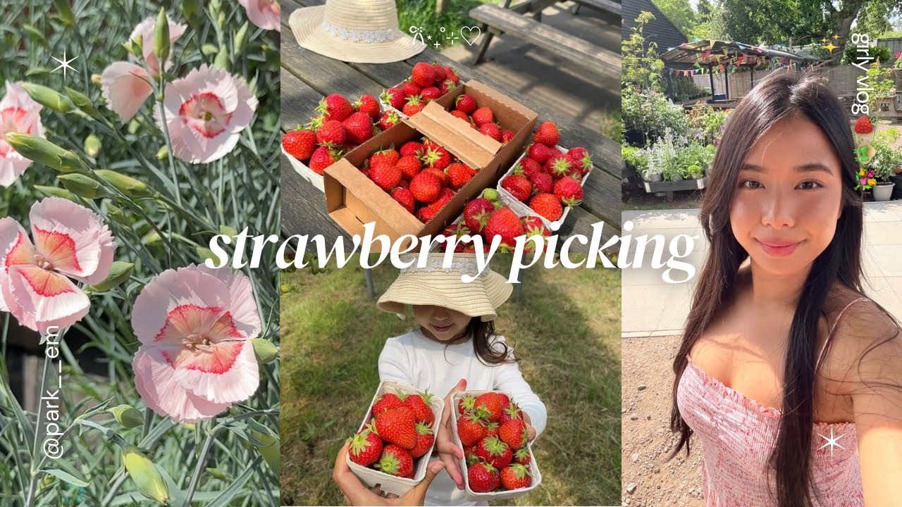 VLOG: Strawberry picking at the farm 🍓 & pretty flowers