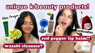 Trying unique K-beauty products 😱 | WASABI cleanser and RED PEPPER lip balm?! 🌶️