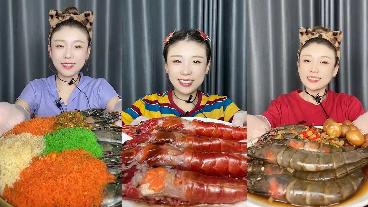 【Mukbang】Black Tiger Shrimp with Fish Roe + Red Devil Shrimp + Thai Shrimp🦐🐟🍋🌶🧄#Seafood#asmr#yummy