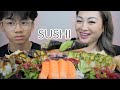 SUSHI Mukbang with Nico *Temaki Cone, Salmon Sashimi, Specialty Rolls | N.E Let's Eat