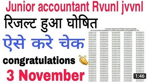 Rvunl junior accountant result 2021| jvvnl junior accountant result date 2021| rvunl,jvvnl, result