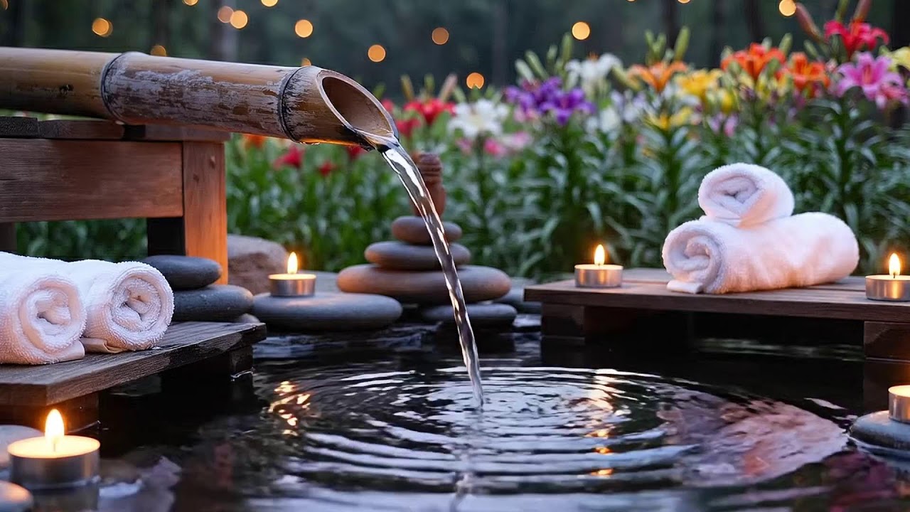 Relaxing Music Relieves Stress 🌿 Bamboo Water Fountain + Healing Piano
