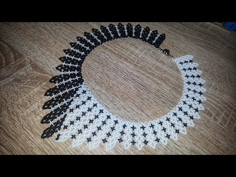 Beaded Necklace/Beaded corner/Колье из бисера/Колье "Добро и зло"/Колье уголок из бисера