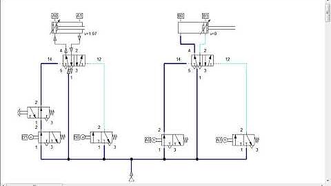 FluidSim: sequential motion of double acting cylinder