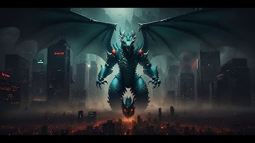 Free Stock Videos - AI animation - an android robotic dragon creature in chaotic dystopian cityscape