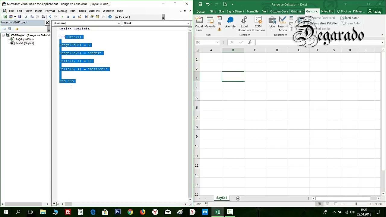 04 Excel VBA Range Cells Komutlarının Kodlarının Kullanımı - YouTube