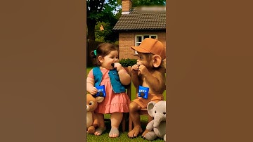CUTE BABY AND MONKEY ARE EATING OREO BISCUIT 😢 #cute #girl #monkey #market #ai #oreo #bike #toys