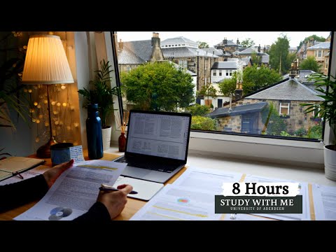 8 HOUR STUDY WITH ME on A RAINY DAY | Background noise, 10-min Break, No music, Study with Merve