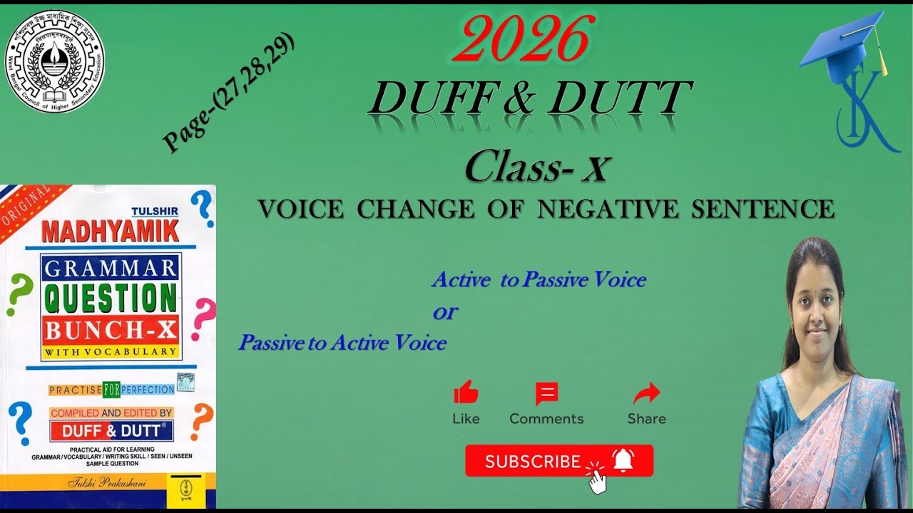 Class 10, duff & dutt 2026 Voice Change Of Negative Sentence ,page 27,28,29 