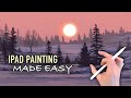 IPAD PAINTING TUTORIAL - Snow sunset landscape art in Procreate