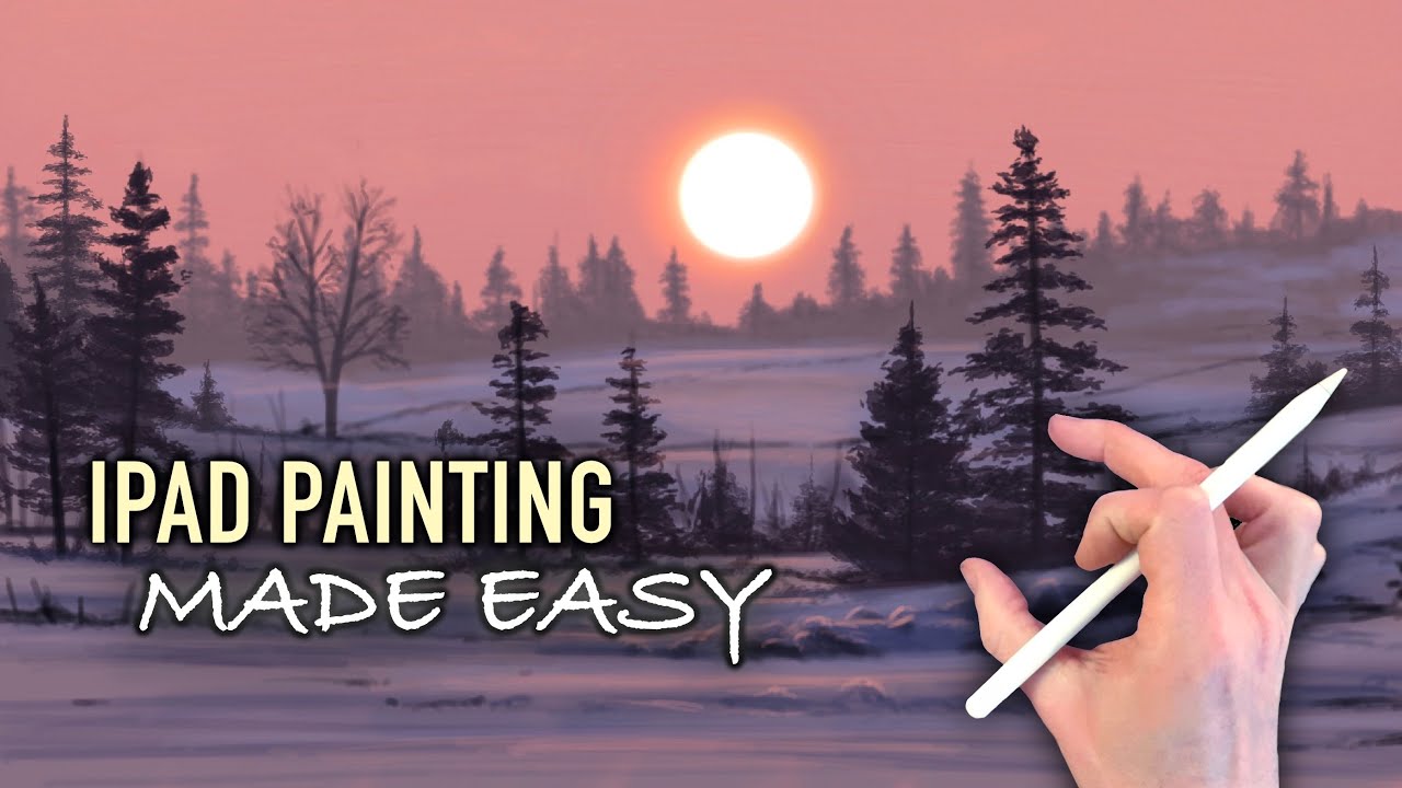 IPAD PAINTING TUTORIAL - Snow sunset landscape art in Procreate - YouTube