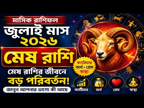 মেষ রাশি মাসিক রাশিফল জুলাই মাস 2026।মেষ রাশির জীবনে বড় পরিবর্তন।স্বাস্থ্য শিক্ষা প্রেম কর্ম ভাগ্য।