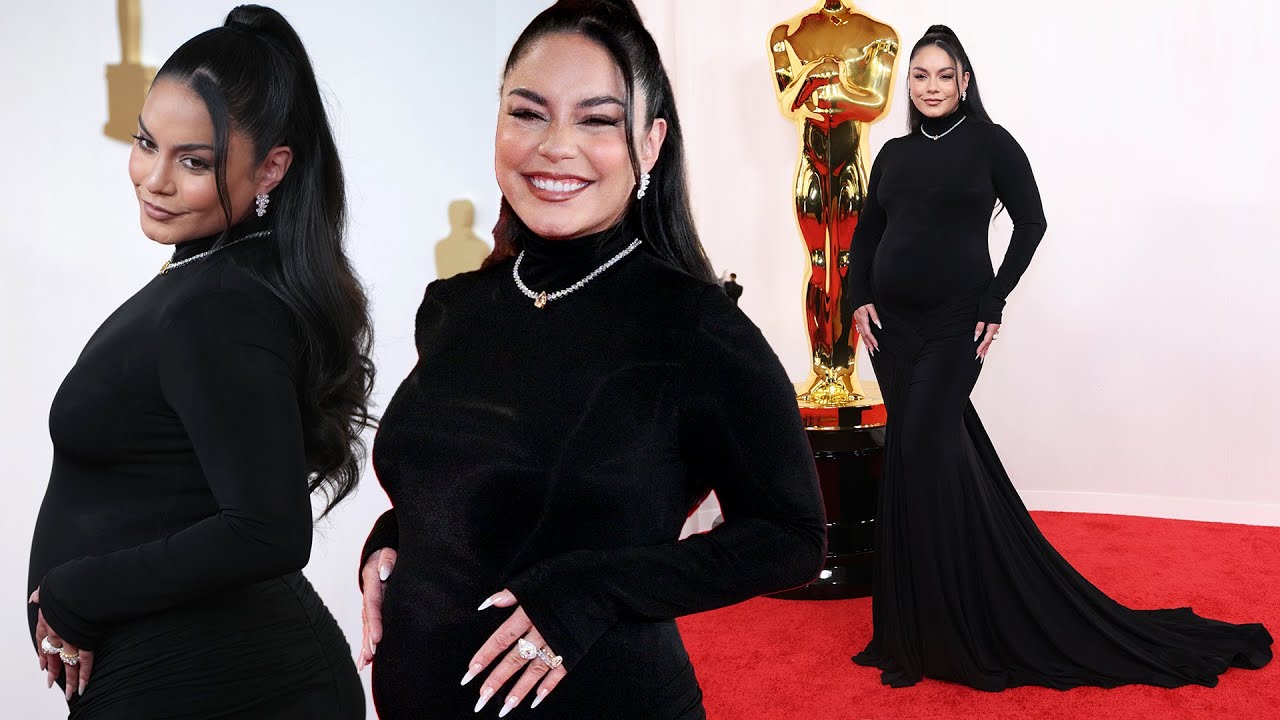 Vanessa Hudgens Debuts Baby Bump at the 2024 Oscars Red Carpet