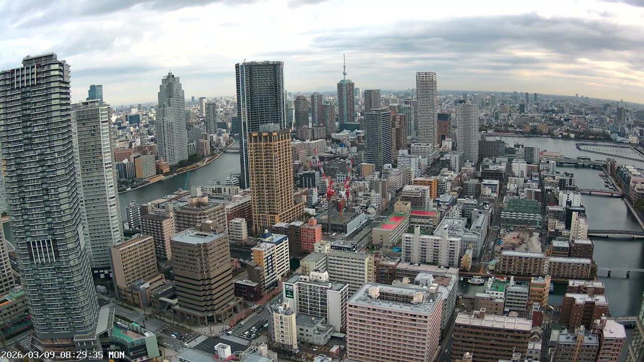 東京ライブカメラ 4K | スカイツリー＆隅田川 | 東東京の景色 | 2026-03-09