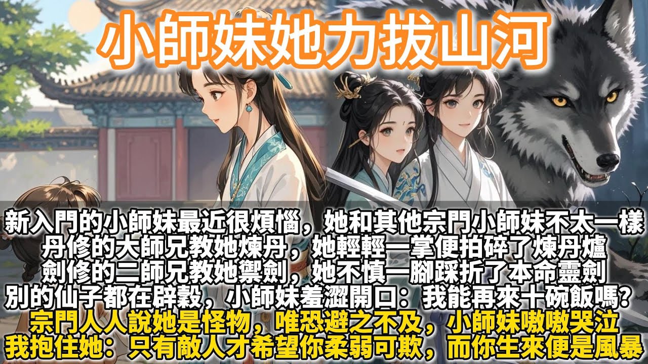 完結溫馨姐妹情爽文：小師妹她力拔山河。新入門的小師妹最近很煩惱。丹修的大師兄教她煉丹，她輕輕一掌便拍碎了煉丹爐 劍修的二師兄教她禦劍，她不慎一腳踩折了本命靈劍。小師妹羞澀開口：我能再來十碗飯嗎？