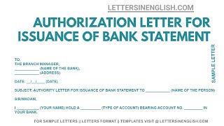 Authorization Letter To Bank For Issuance Of Bank Statement Authorization Letter Format Youtube
