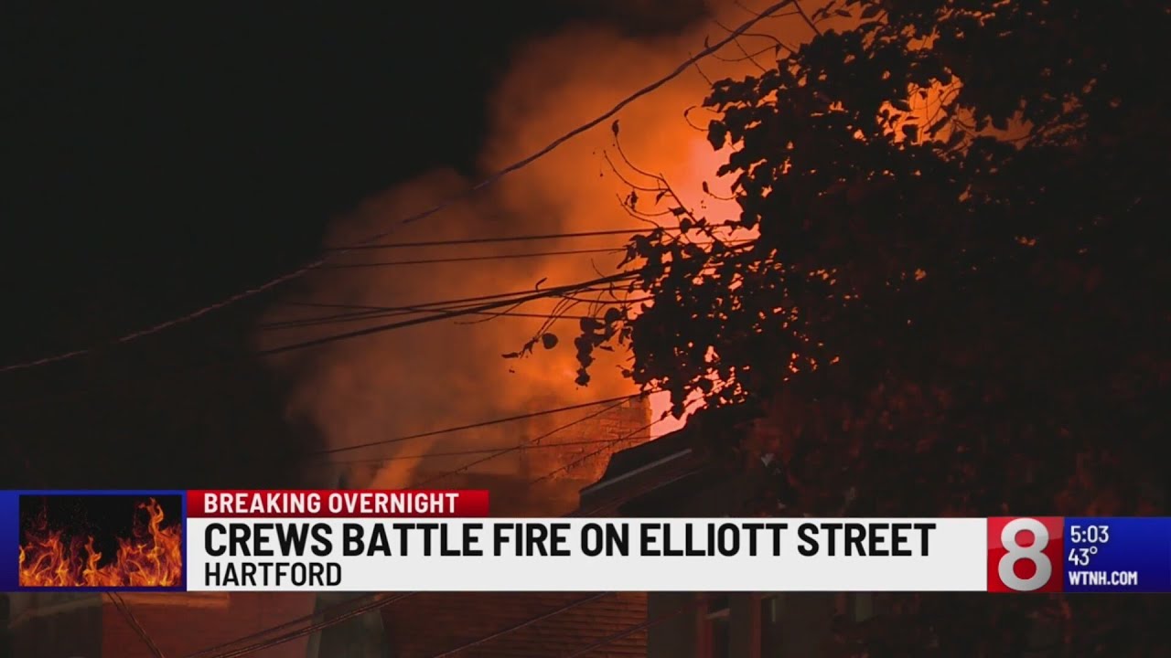 Crews battle fire on Elliott Street in Hartford - YouTube