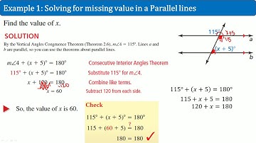 Solving for Parallel Lines Cut by a Transversal
