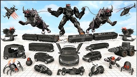 Animal robot wars in black tiger robot car game & flying limo car robot games. Gameplay-Android/ios