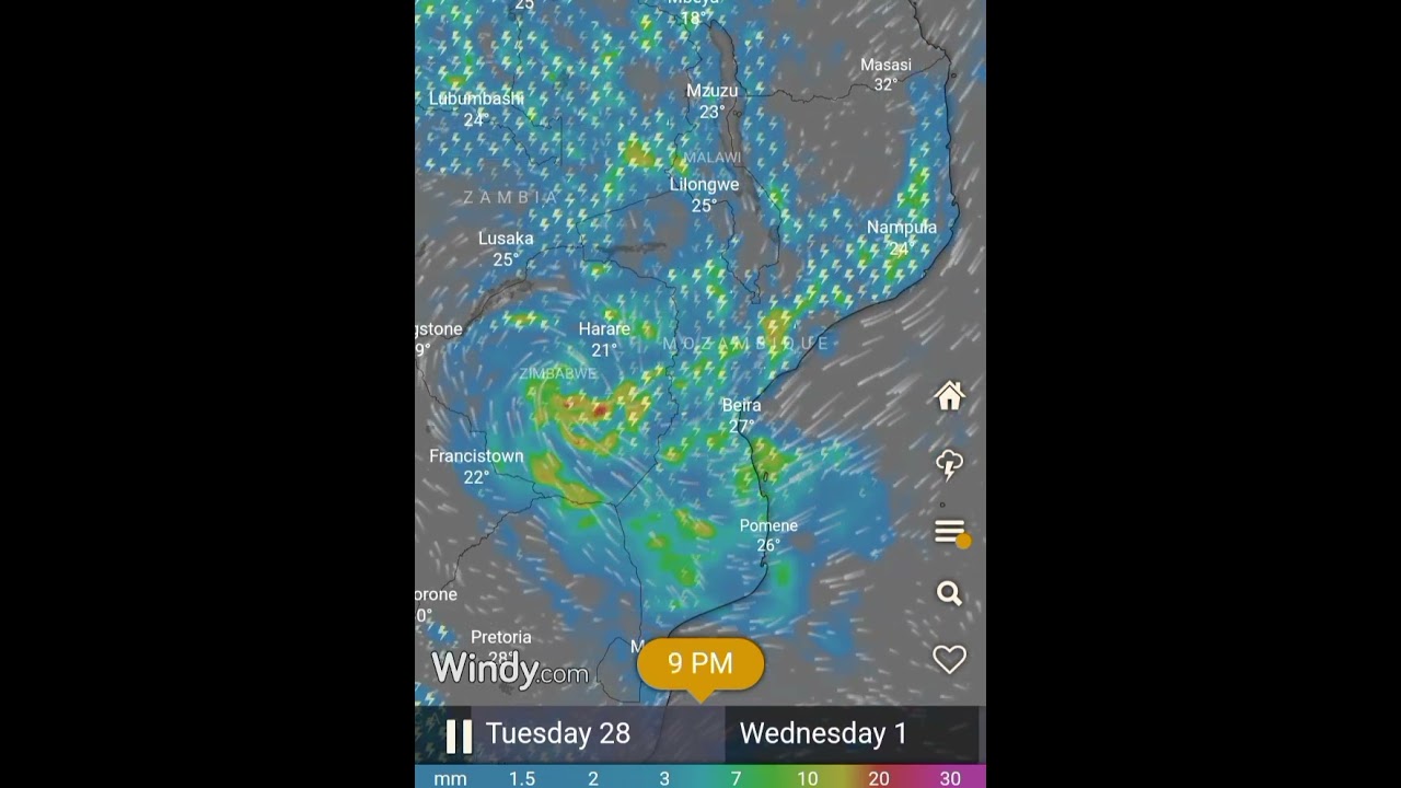Rain Forecast of Cyclone FREDDY for the next 4 days from 26th Feb. @ 5.30am GMT - Windy.com