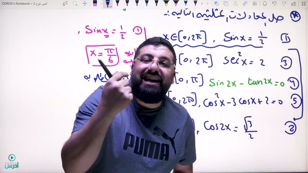 شرح رياضيات التوجيهي المنهاج الاردني الجديد -تأسيس حل المعادلات المثلثية - الأستاذ أنس فرح