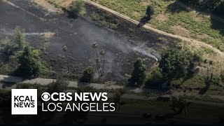 Brush fire fueled by strong winds in Van Nuys