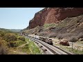 Union Pacific 7694 Leads a Freight Train Near Echo, Utah - Canyon - Aerial View - May 12, 2019