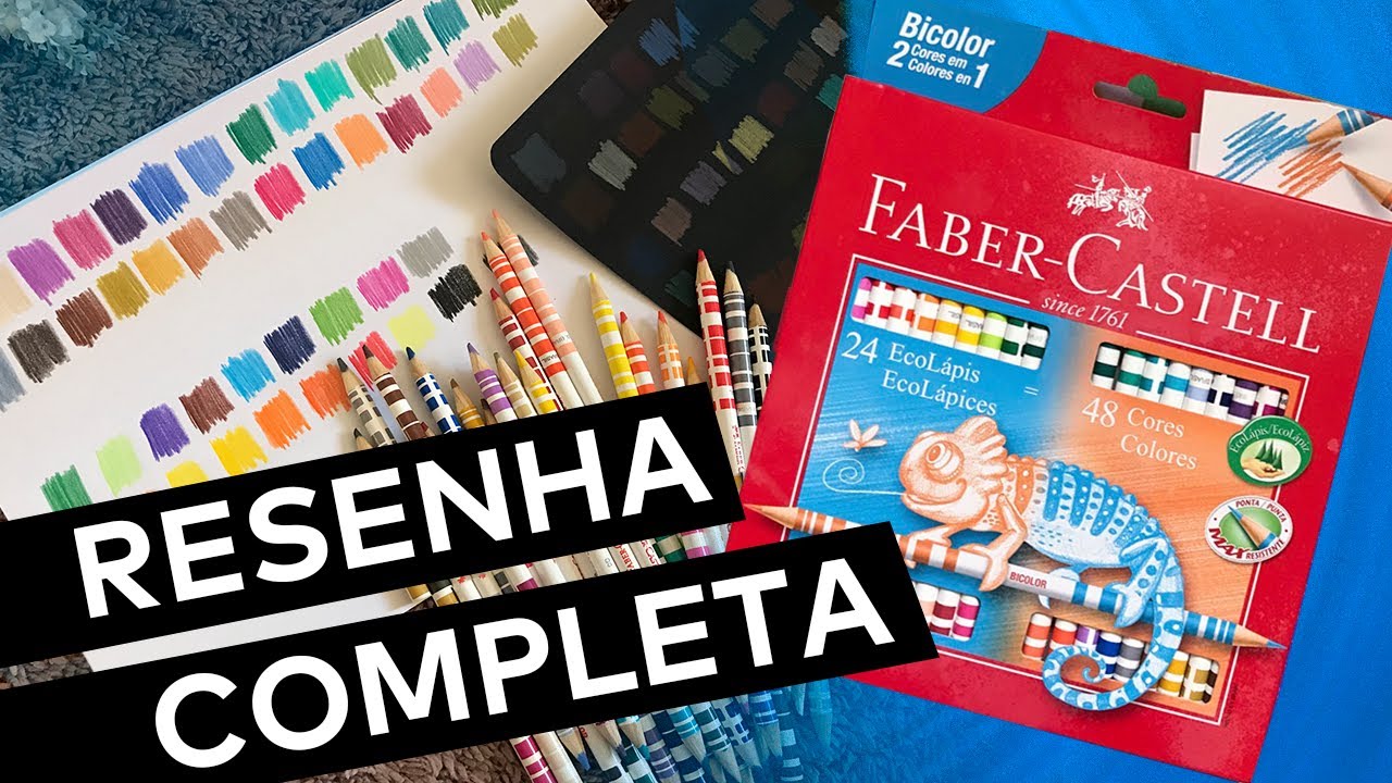 RESENHA LÁPIS DE COR BICOLOR FABER-CASTELL 48 CORES |AMOSTRAS DE TODAS AS CORES PAPEL BRANCO E PRETO