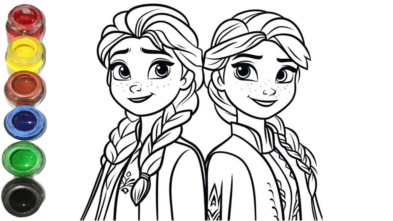 How To Draw Anna And Elsa Drawing, Panting And Coloring For Kids And Toddlers | Let's Draw Together