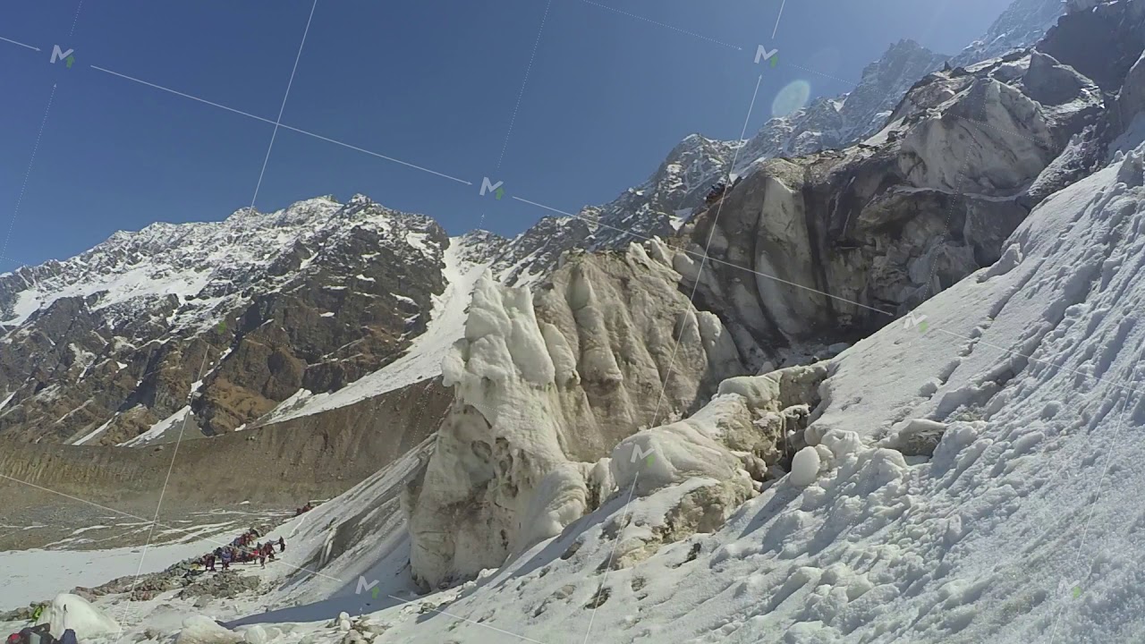 Rock falling from Ice mountains of Himalayas, The great