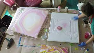 Double 24x30' Canvas Soft Pink & Shimmer Gold Paint Pour screenshot 2