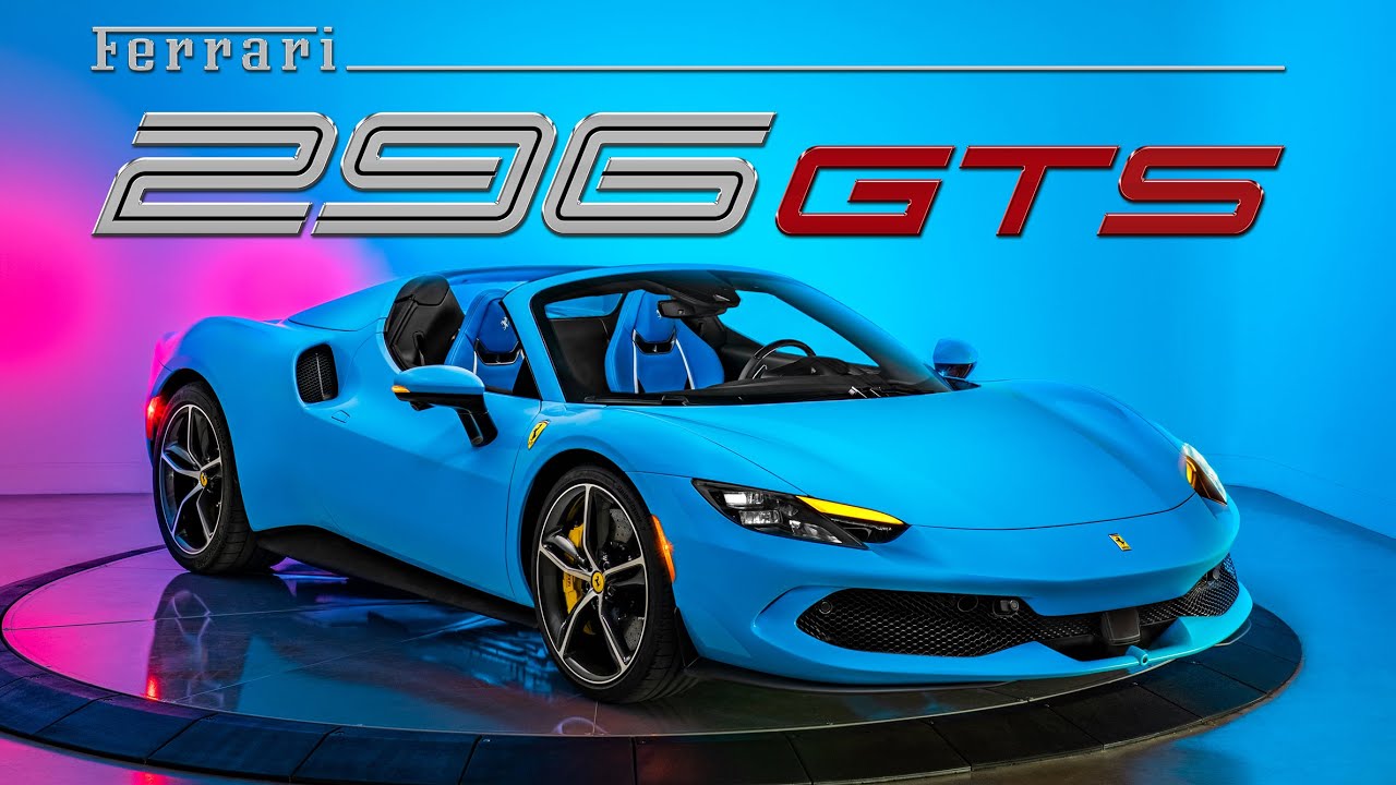 2025 Ferrari 296 GTS Sound, Interior, and Exterior - Blu Flugplatz