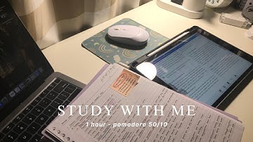 1-HOUR STUDY WITH ME [pomodoro 50/10, relaxing piano and forest river sound with countup timer]
