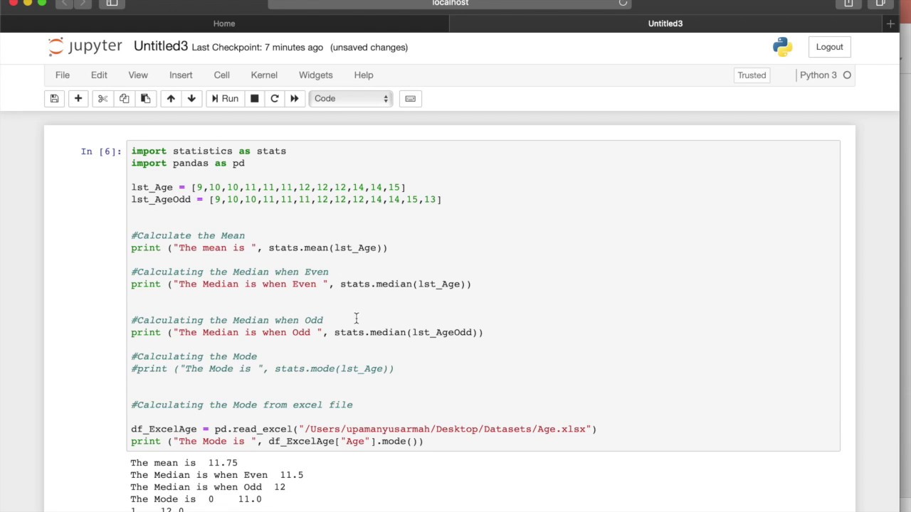 Data Science - Python Code For Mean, Median And Mode